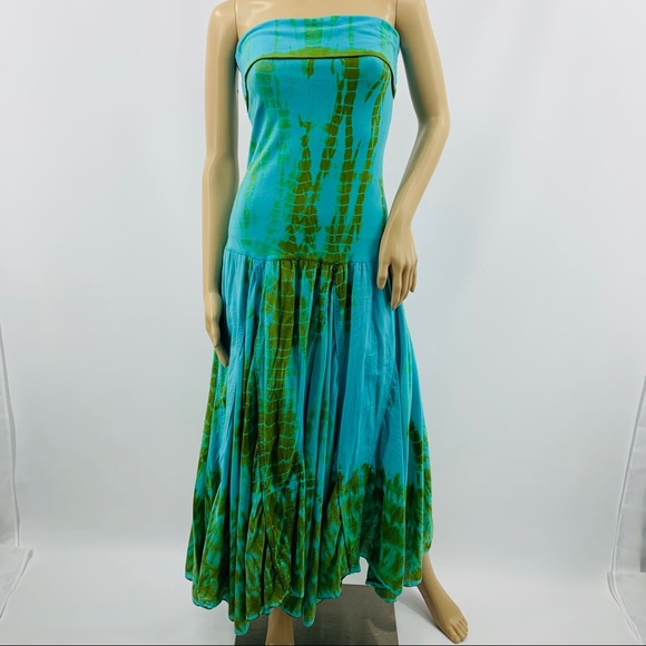 Saige Dresses & Skirts - Saige Green & Blue Tie Dye Tube Top Maxi Dress